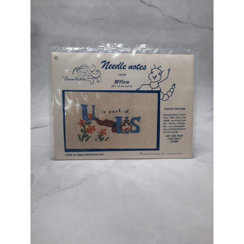 Vtg Marion Nichols Crewel School Needle Notes From Mylow Embroidery Card Kit